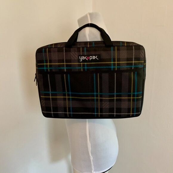 VTG Plaid Check Yak Pak Laptop Computer Case Padded Blue Carrying Case Bag Purse - Picture 5 of 6